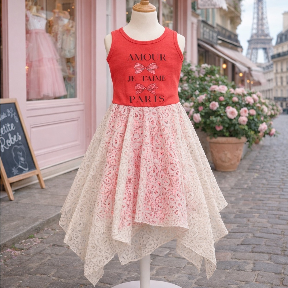 Red and White Lace Dress